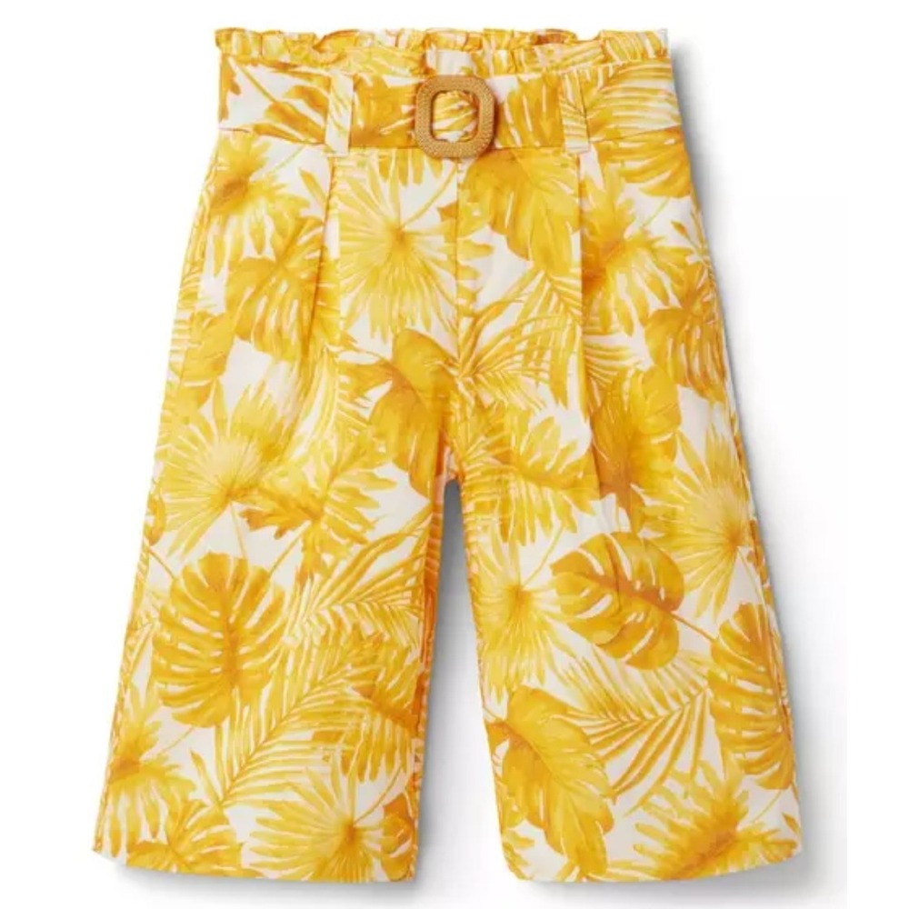 Janie and Jack Oasis Wide Leg Pants Yellow Tropical Palm NWT Sz 12 Resortwear